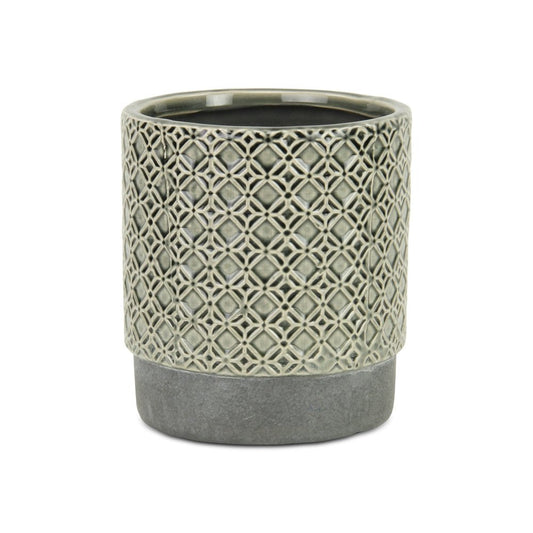 6" Gray Geometric Ceramic Indoor Outdoor Round Pot Planter HomeRoots