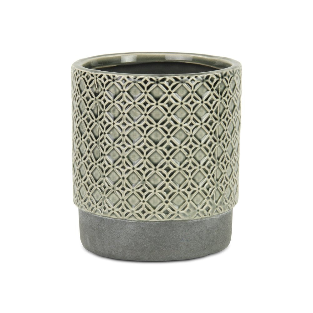 6" Gray Geometric Ceramic Indoor Outdoor Round Pot Planter HomeRoots