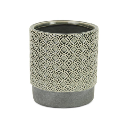 6" Gray Geometric Ceramic Indoor Outdoor Round Pot Planter HomeRoots