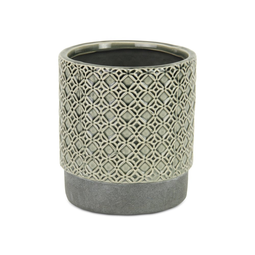 6" Gray Geometric Ceramic Indoor Outdoor Round Pot Planter HomeRoots