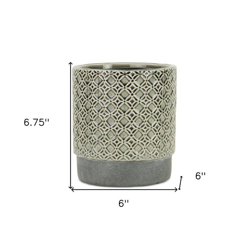 6" Gray Geometric Ceramic Indoor Outdoor Round Pot Planter HomeRoots