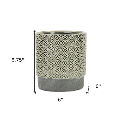 6" Gray Geometric Ceramic Indoor Outdoor Round Pot Planter HomeRoots