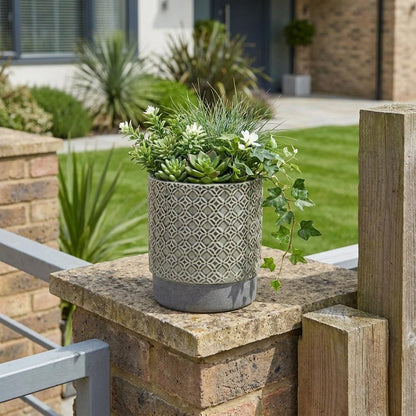 6" Gray Geometric Ceramic Indoor Outdoor Round Pot Planter HomeRoots