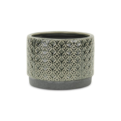 7" Gray Geometric Ceramic Indoor Outdoor Round Pot Planter HomeRoots
