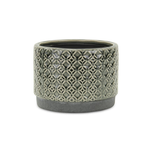 7" Gray Geometric Ceramic Indoor Outdoor Round Pot Planter HomeRoots