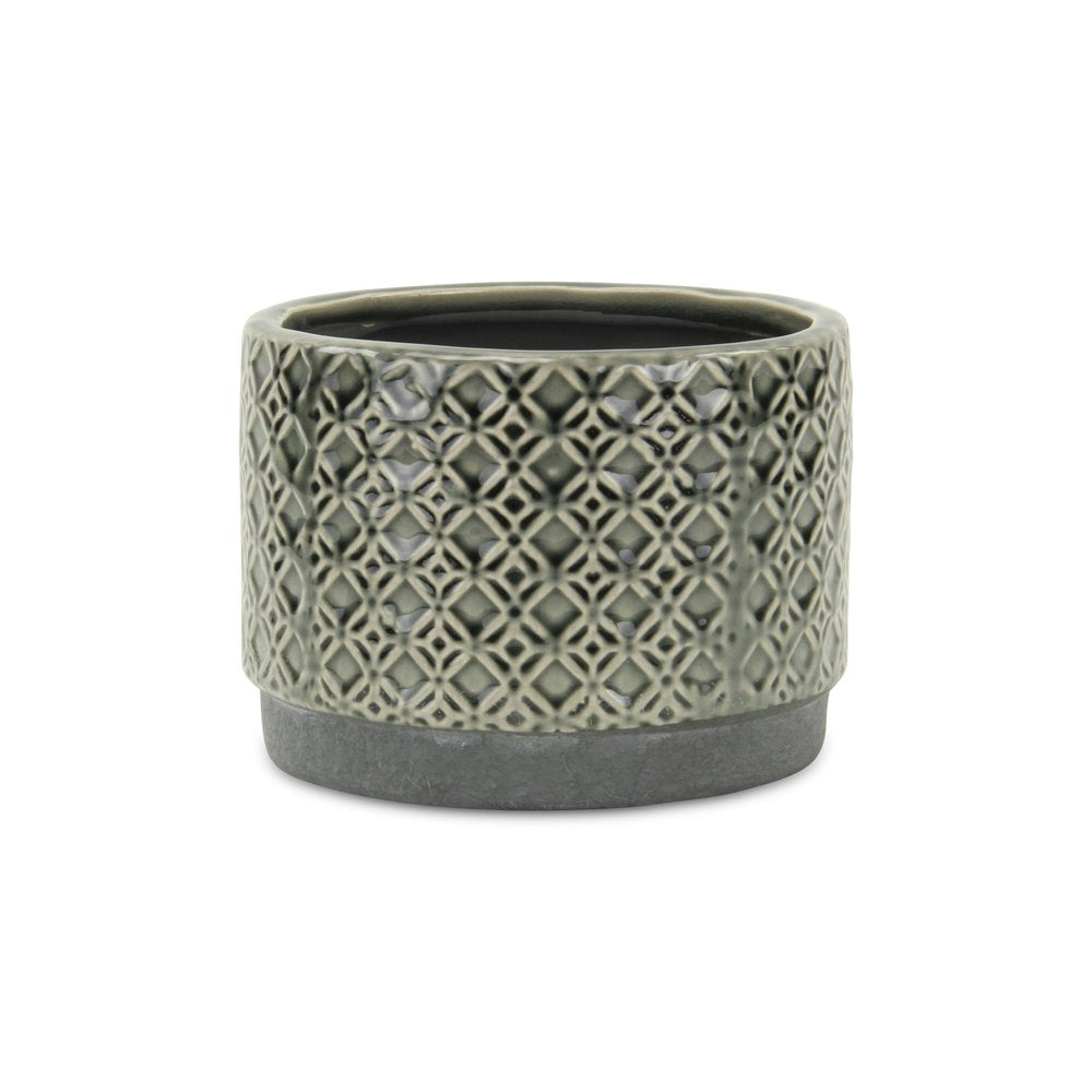 7" Gray Geometric Ceramic Indoor Outdoor Round Pot Planter HomeRoots
