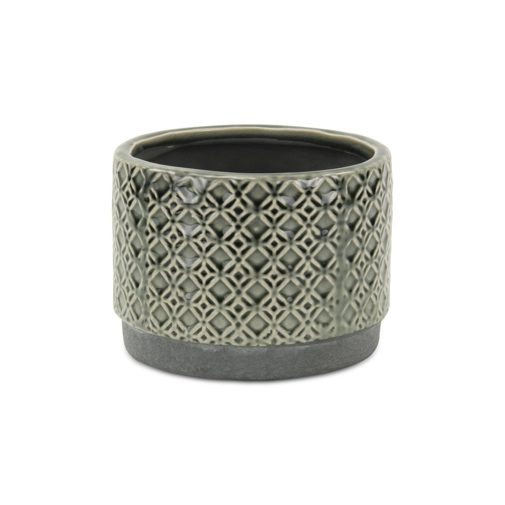 7" Gray Geometric Ceramic Indoor Outdoor Round Pot Planter HomeRoots