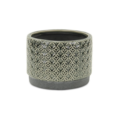 7" Gray Geometric Ceramic Indoor Outdoor Round Pot Planter HomeRoots