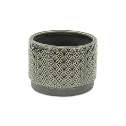 7" Gray Geometric Ceramic Indoor Outdoor Round Pot Planter HomeRoots