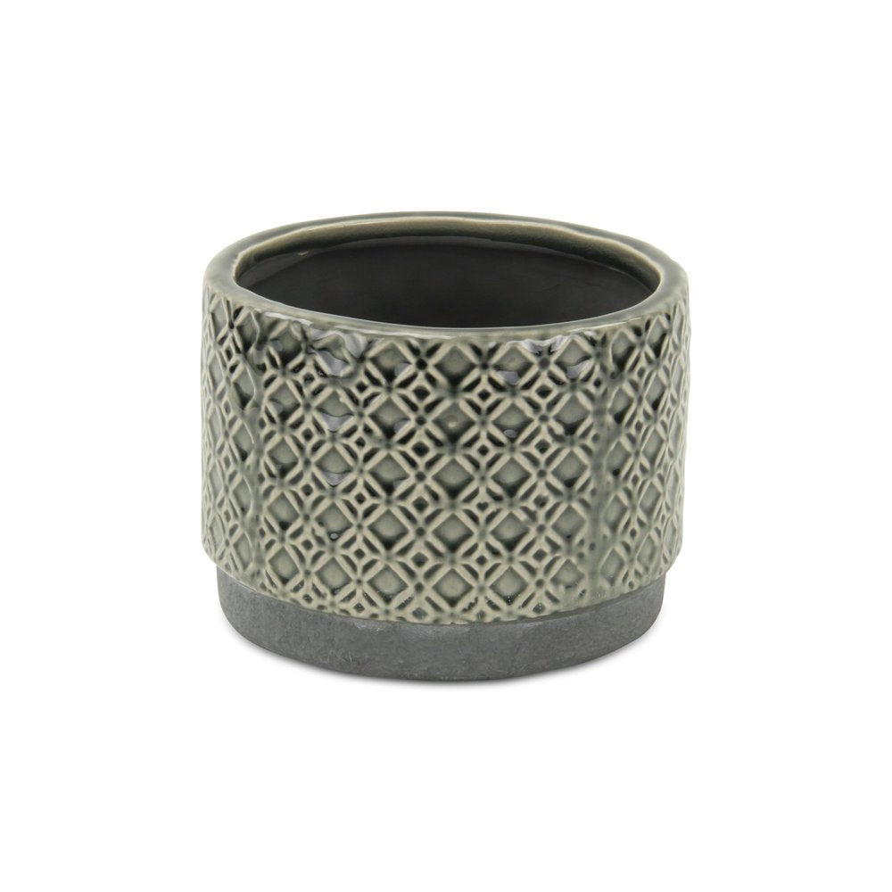 7" Gray Geometric Ceramic Indoor Outdoor Round Pot Planter HomeRoots