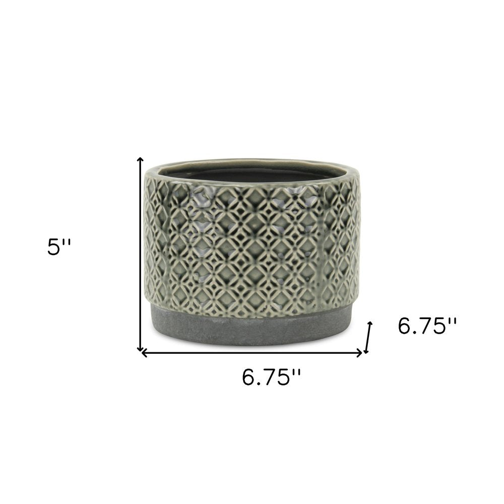 7" Gray Geometric Ceramic Indoor Outdoor Round Pot Planter HomeRoots
