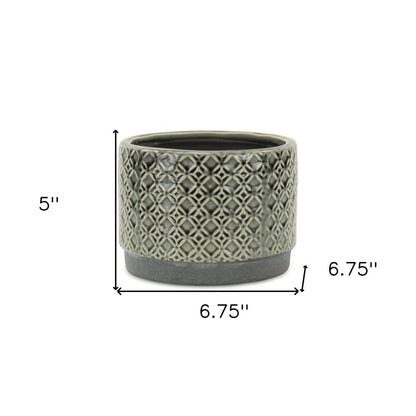 7" Gray Geometric Ceramic Indoor Outdoor Round Pot Planter HomeRoots