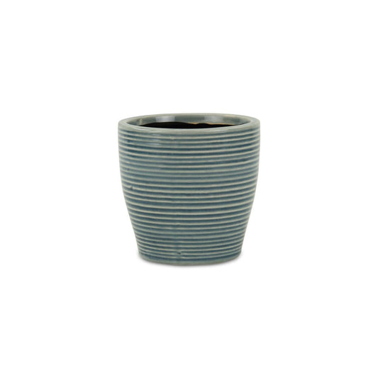 Blue Ceramic 22 Ounce Striped Round Distressed Pot Planter HomeRoots