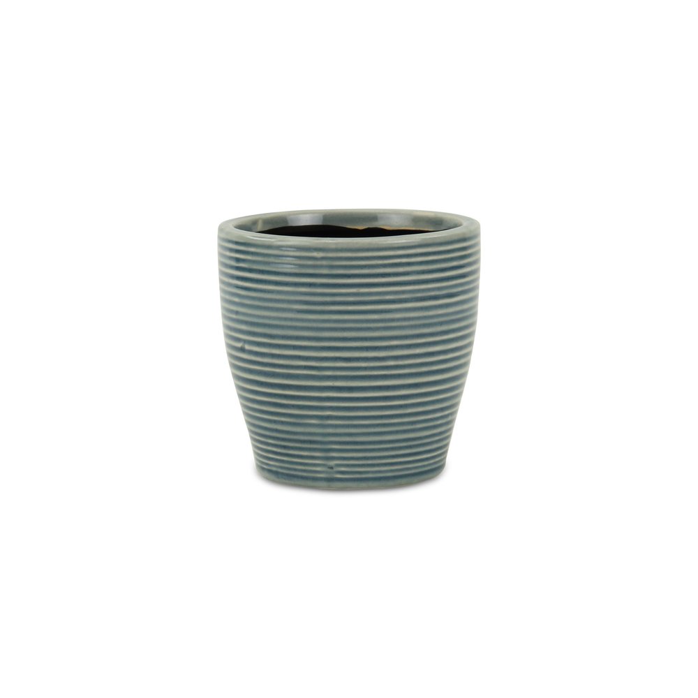 Blue Ceramic 22 Ounce Striped Round Distressed Pot Planter HomeRoots