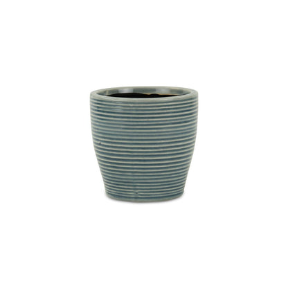 Blue Ceramic 22 Ounce Striped Round Distressed Pot Planter HomeRoots