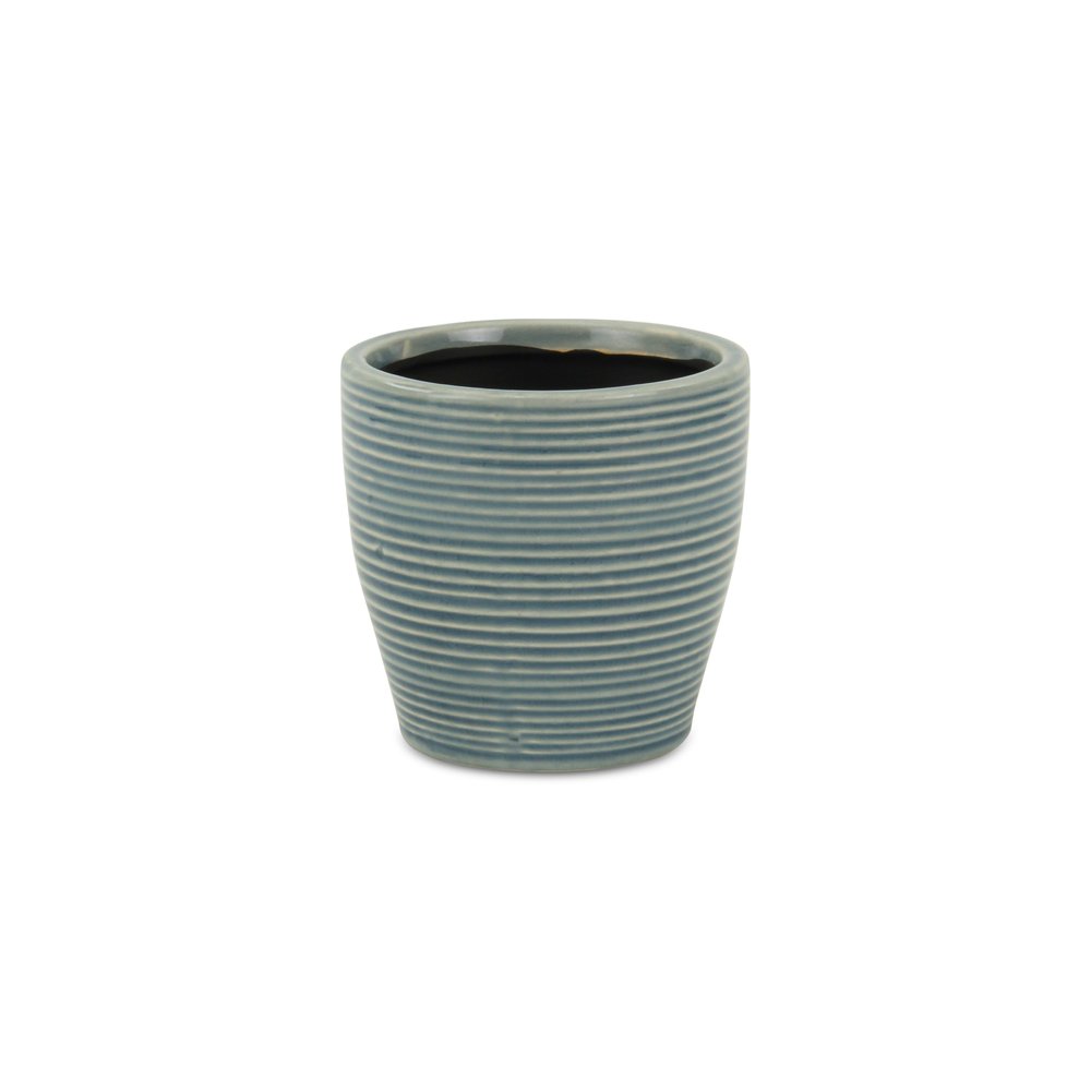 Blue Ceramic 22 Ounce Striped Round Distressed Pot Planter HomeRoots