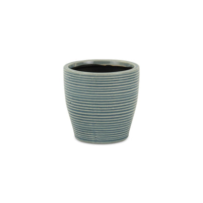 Blue Ceramic 22 Ounce Striped Round Distressed Pot Planter HomeRoots