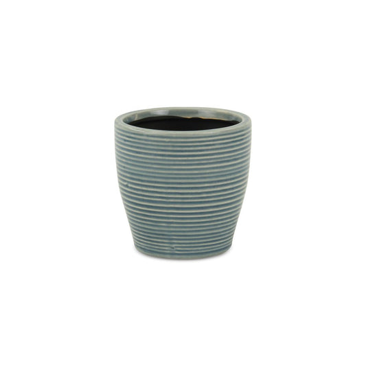 Blue Ceramic 22 Ounce Striped Round Distressed Pot Planter HomeRoots