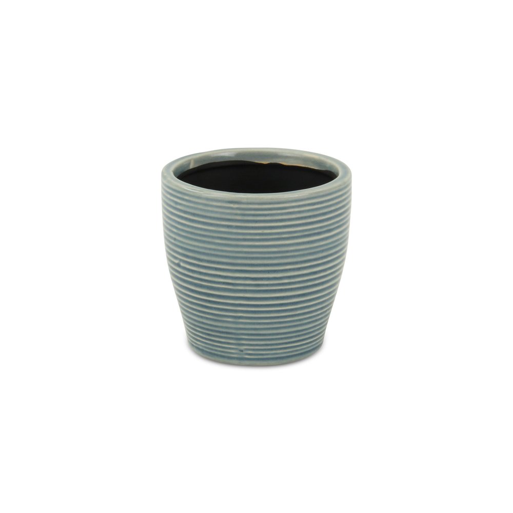 Blue Ceramic 22 Ounce Striped Round Distressed Pot Planter HomeRoots