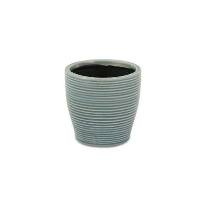 Blue Ceramic 22 Ounce Striped Round Distressed Pot Planter HomeRoots
