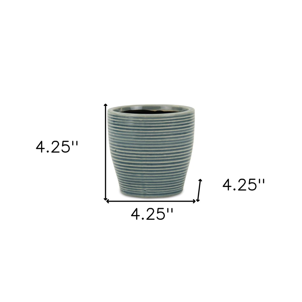 Blue Ceramic 22 Ounce Striped Round Distressed Pot Planter HomeRoots