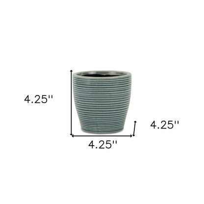 Blue Ceramic 22 Ounce Striped Round Distressed Pot Planter HomeRoots