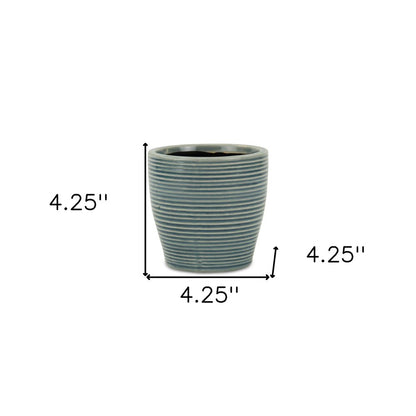 Blue Ceramic 22 Ounce Striped Round Distressed Pot Planter HomeRoots