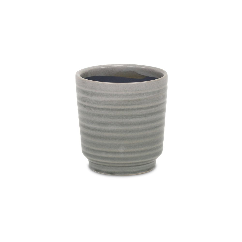Gray Ceramic 19 Ounce Striped Round Distressed Pot Planter HomeRoots