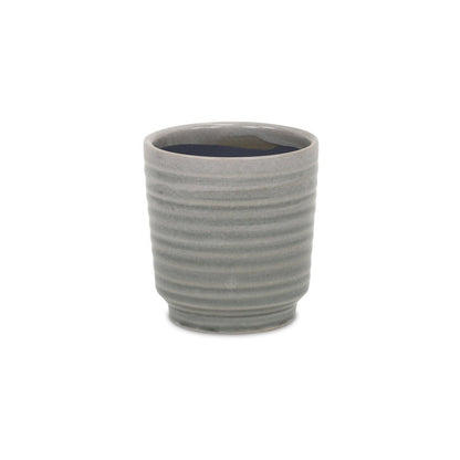 Gray Ceramic 19 Ounce Striped Round Distressed Pot Planter HomeRoots