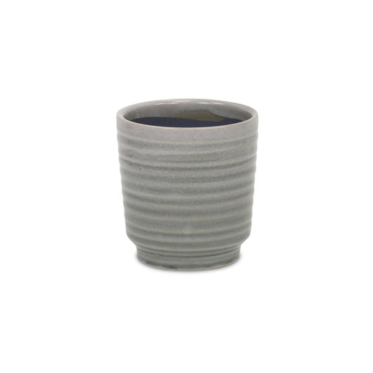 Gray Ceramic 19 Ounce Striped Round Distressed Pot Planter HomeRoots