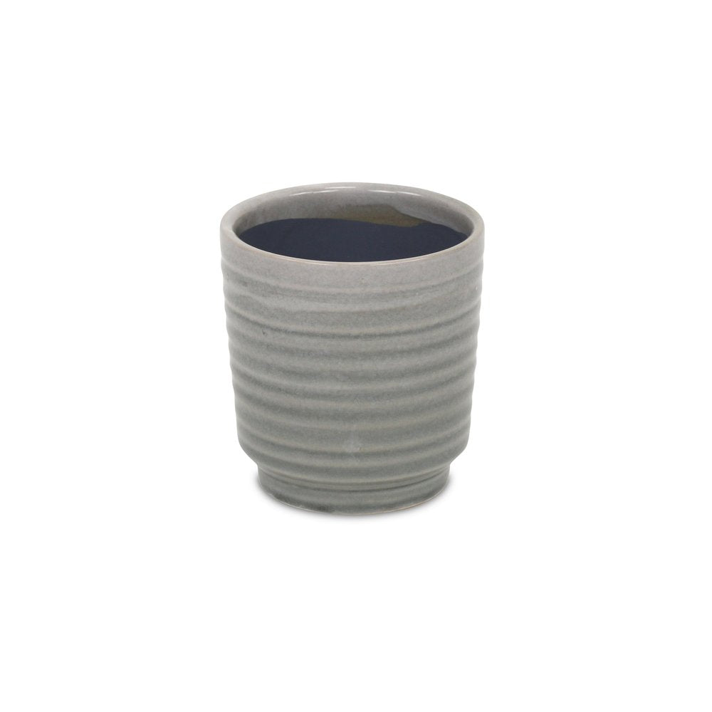 Gray Ceramic 19 Ounce Striped Round Distressed Pot Planter HomeRoots