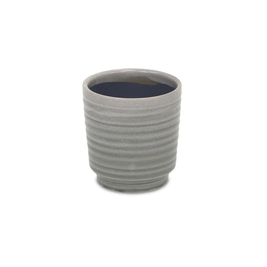 Gray Ceramic 19 Ounce Striped Round Distressed Pot Planter HomeRoots