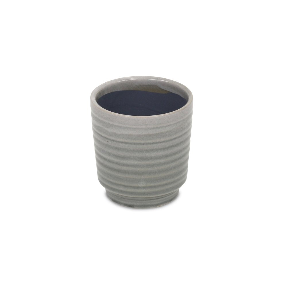 Gray Ceramic 19 Ounce Striped Round Distressed Pot Planter HomeRoots