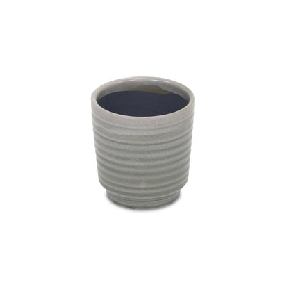 Gray Ceramic 19 Ounce Striped Round Distressed Pot Planter HomeRoots