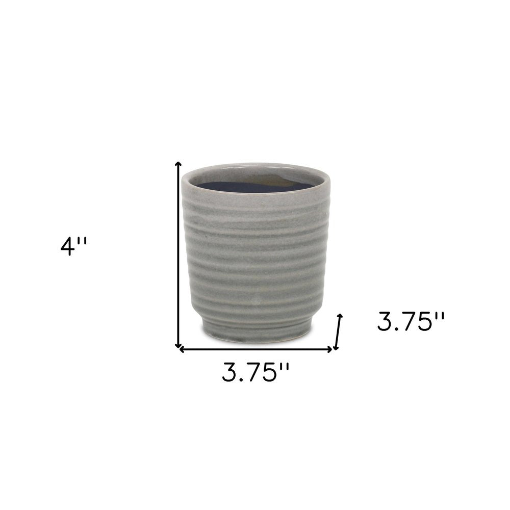 Gray Ceramic 19 Ounce Striped Round Distressed Pot Planter HomeRoots