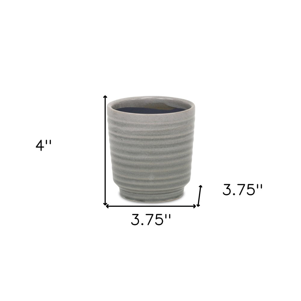 Gray Ceramic 19 Ounce Striped Round Distressed Pot Planter HomeRoots