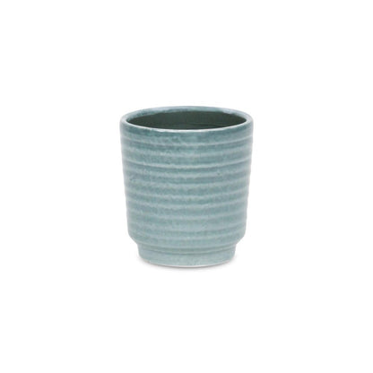 Green Ceramic 15 Ounce Striped Round Distressed Pot Planter HomeRoots