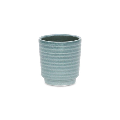 Green Ceramic 15 Ounce Striped Round Distressed Pot Planter