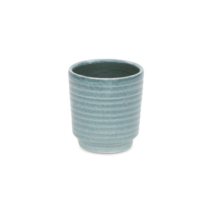 Green Ceramic 15 Ounce Striped Round Distressed Pot Planter HomeRoots