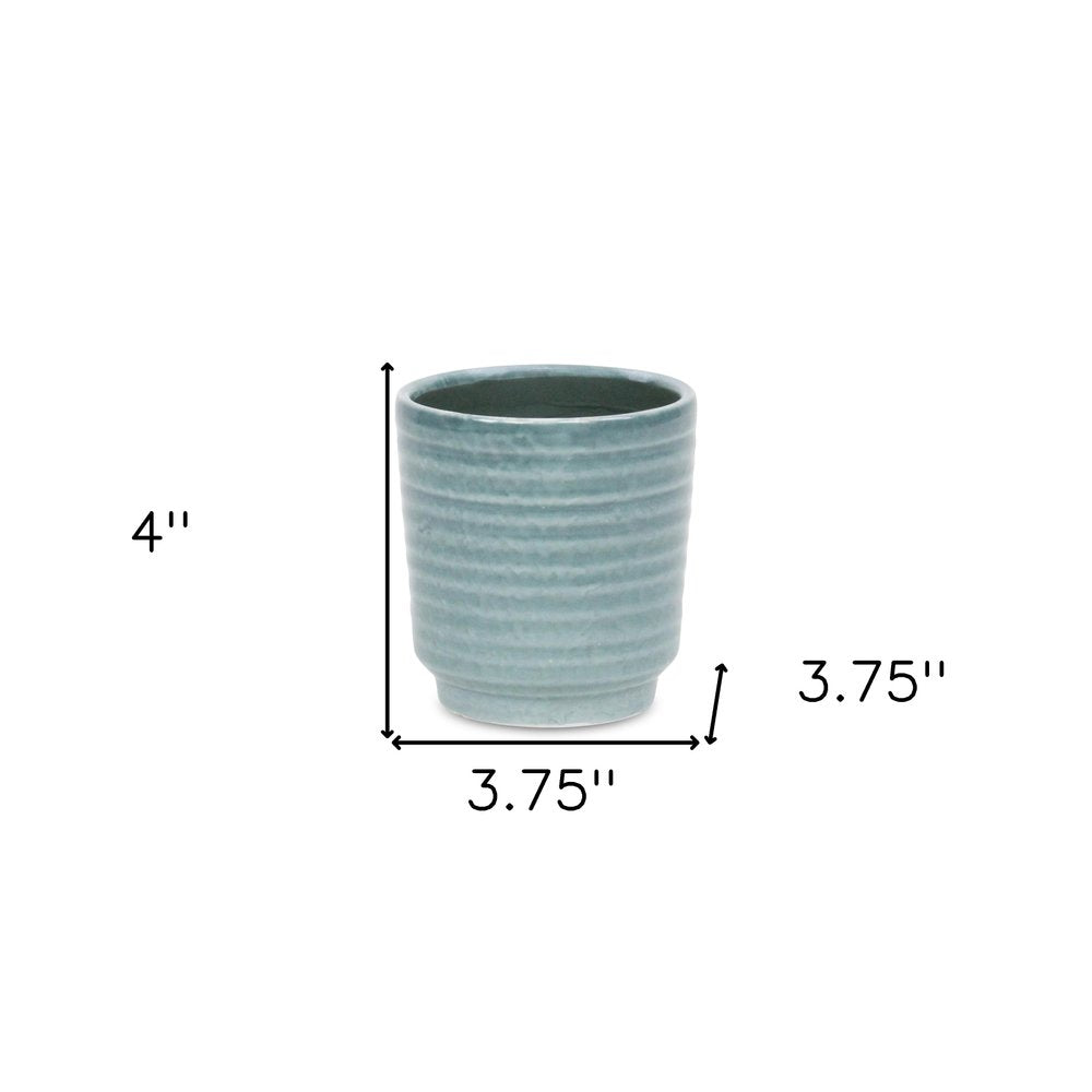 Green Ceramic 15 Ounce Striped Round Distressed Pot Planter HomeRoots