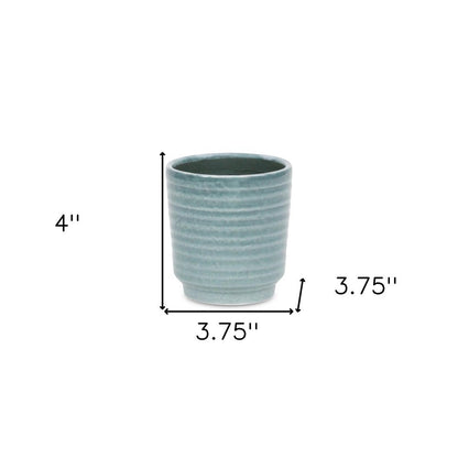Green Ceramic 15 Ounce Striped Round Distressed Pot Planter HomeRoots