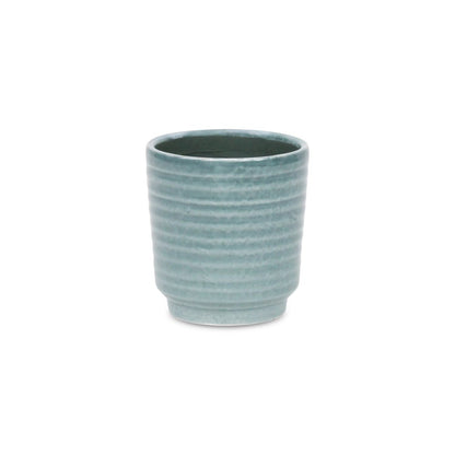 Green Ceramic 15 Ounce Striped Round Distressed Pot Planter