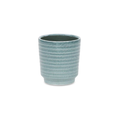 Green Ceramic 15 Ounce Striped Round Distressed Pot Planter HomeRoots