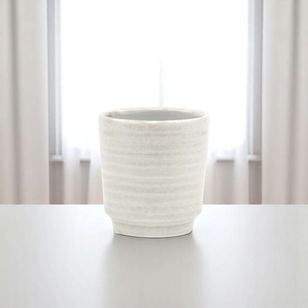 White Ceramic 15 Ounce Round Distressed Pot Planter HomeRoots