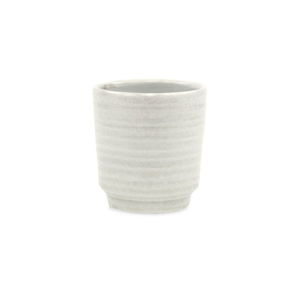 White Ceramic 15 Ounce Round Distressed Pot Planter HomeRoots