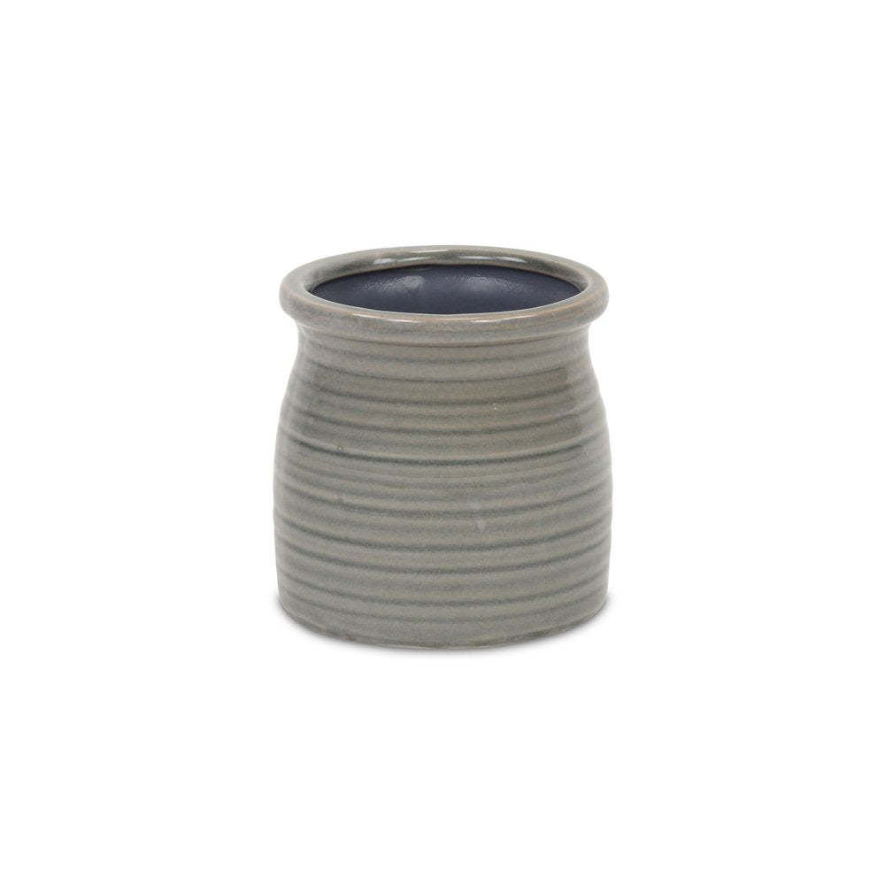 Gray Ceramic 15 Ounce Striped Round Distressed Pot Planter HomeRoots