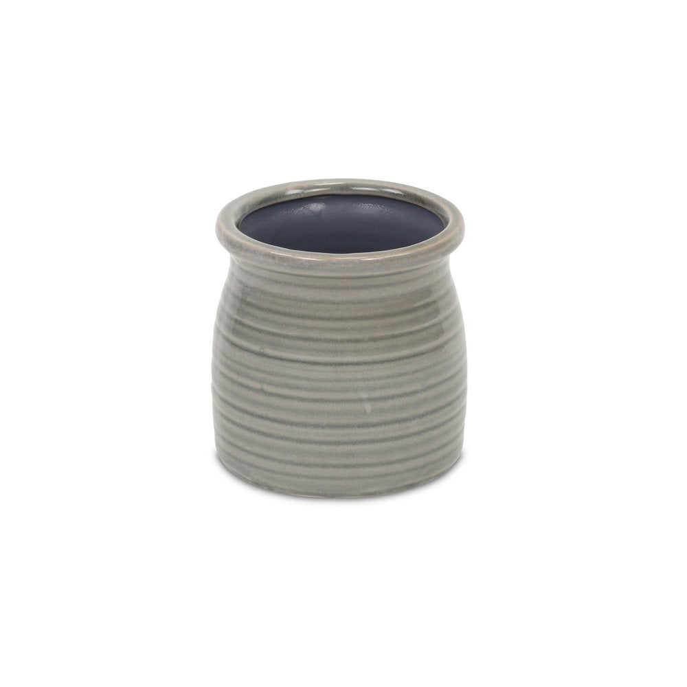 Gray Ceramic 15 Ounce Striped Round Distressed Pot Planter HomeRoots