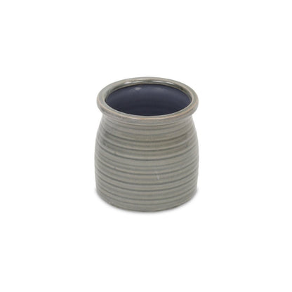 Gray Ceramic 15 Ounce Striped Round Distressed Pot Planter HomeRoots
