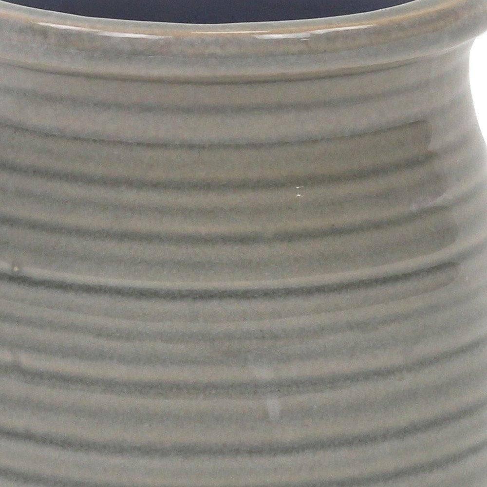 Gray Ceramic 15 Ounce Striped Round Distressed Pot Planter HomeRoots