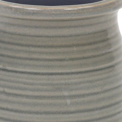 Gray Ceramic 15 Ounce Striped Round Distressed Pot Planter HomeRoots
